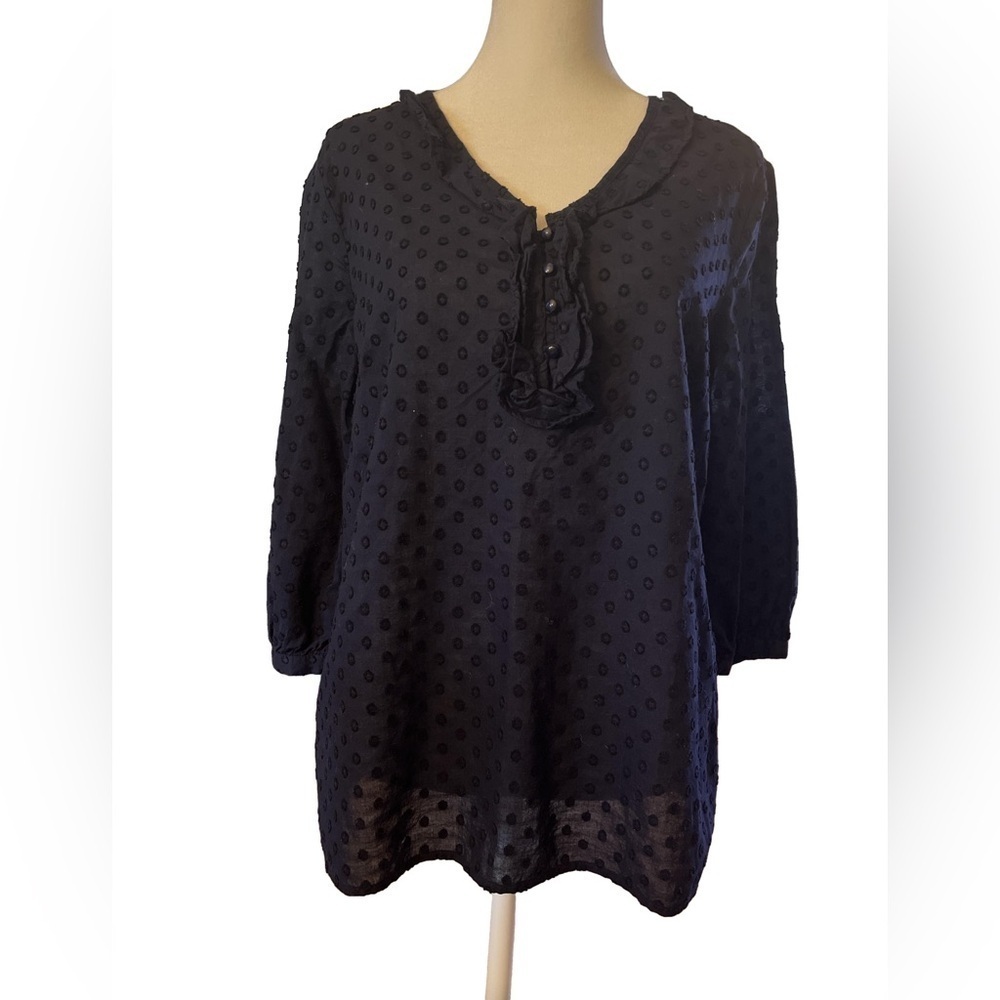 Talbots Navy 3/4 length sleeve Textured Blouse Medium